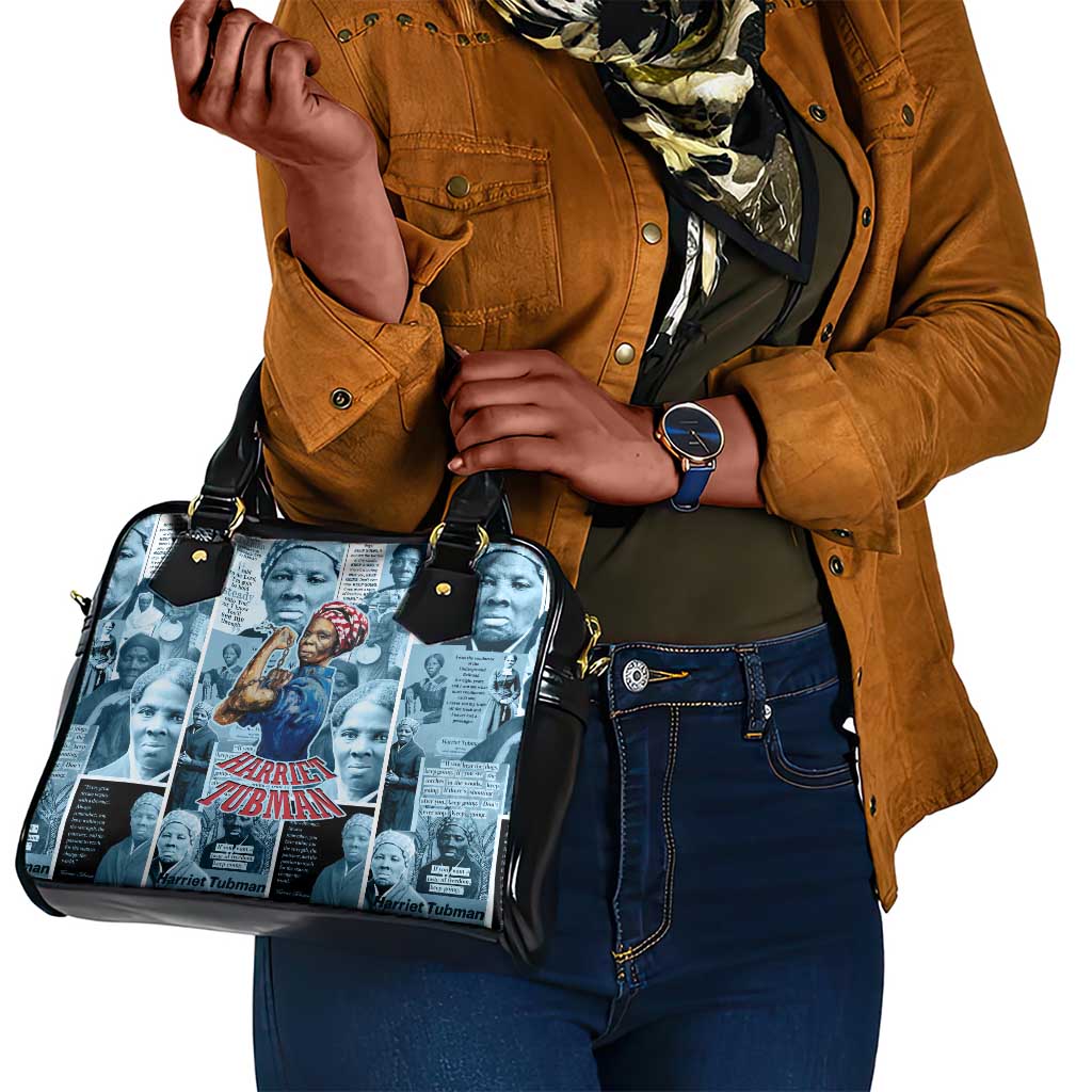 Harriet Tubman Shoulder Handbag Newspaper Collage Design We Out Quote Strong Woman Tribute Underground Railroad Legacy - Wonder Print Shop