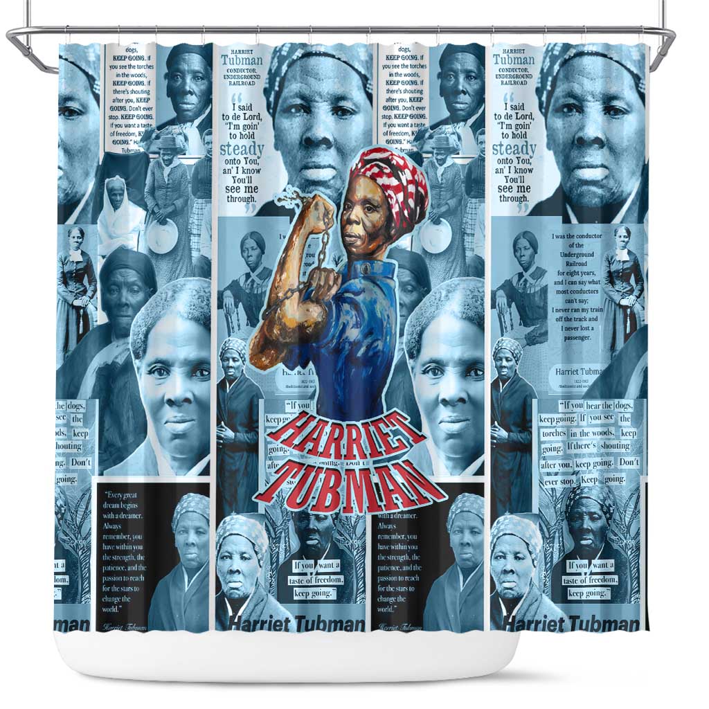 Harriet Tubman Shower Curtain Newspaper Collage Design We Out Quote Strong Woman Tribute Underground Railroad Legacy - Wonder Print Shop