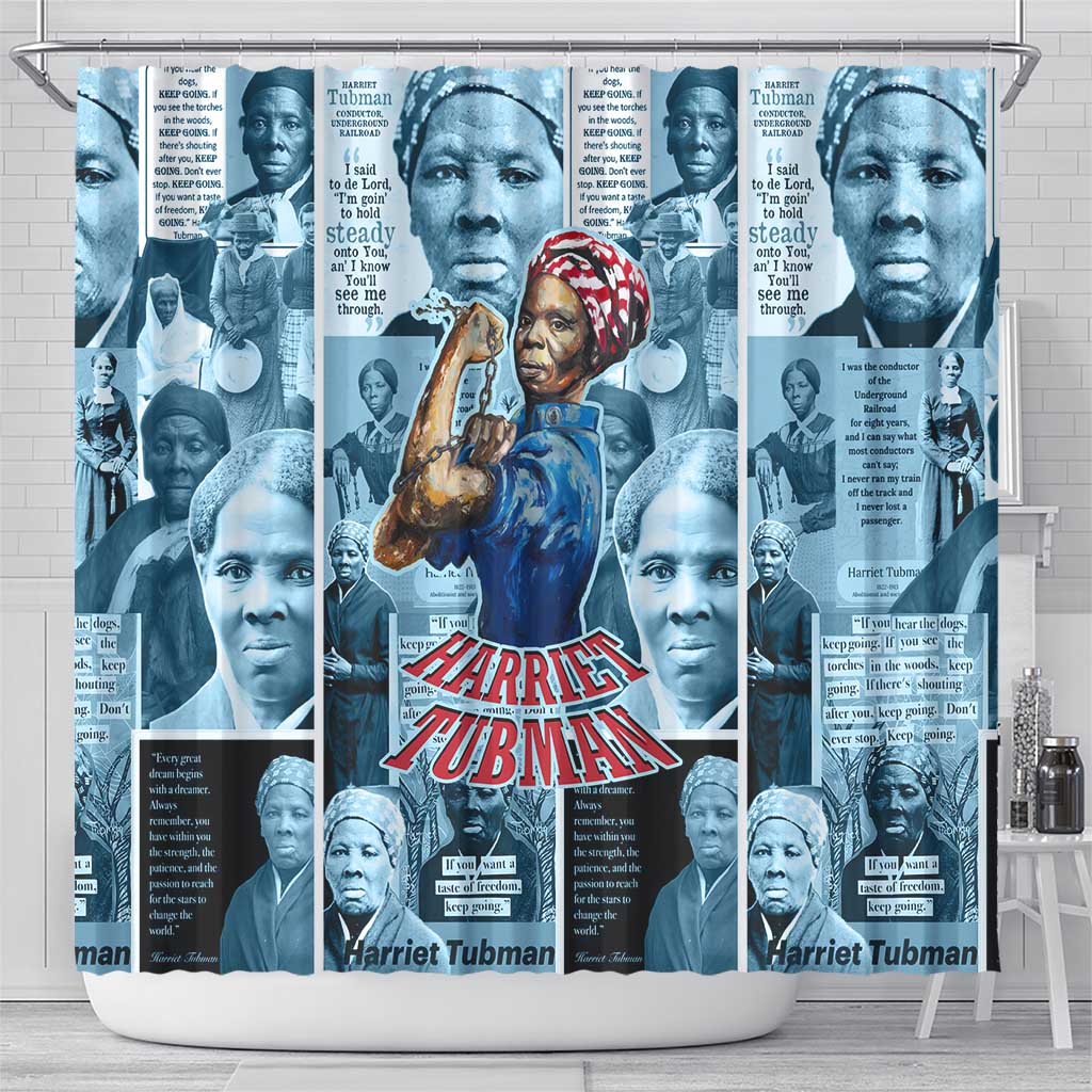 Harriet Tubman Shower Curtain Newspaper Collage Design We Out Quote Strong Woman Tribute Underground Railroad Legacy - Wonder Print Shop