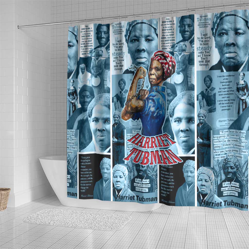 Harriet Tubman Shower Curtain Newspaper Collage Design We Out Quote Strong Woman Tribute Underground Railroad Legacy - Wonder Print Shop