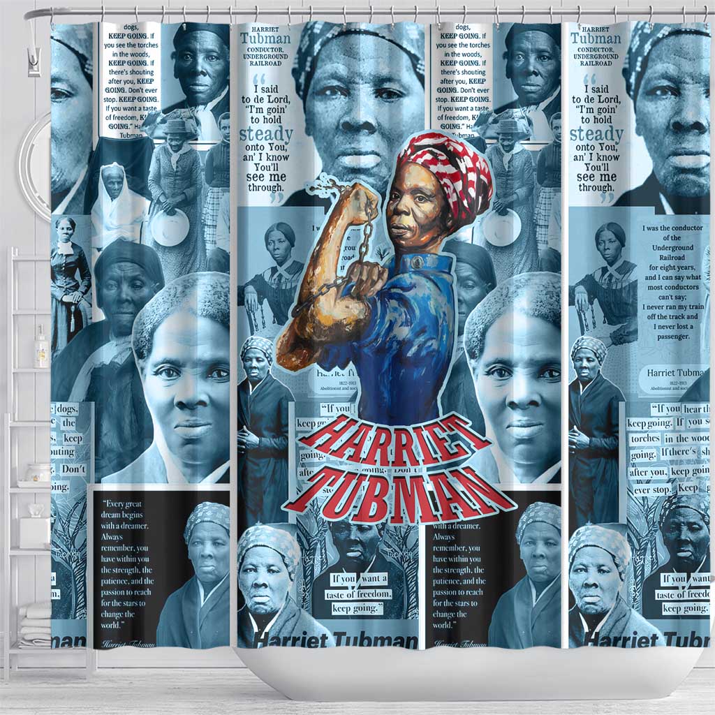 Harriet Tubman Shower Curtain Newspaper Collage Design We Out Quote Strong Woman Tribute Underground Railroad Legacy - Wonder Print Shop