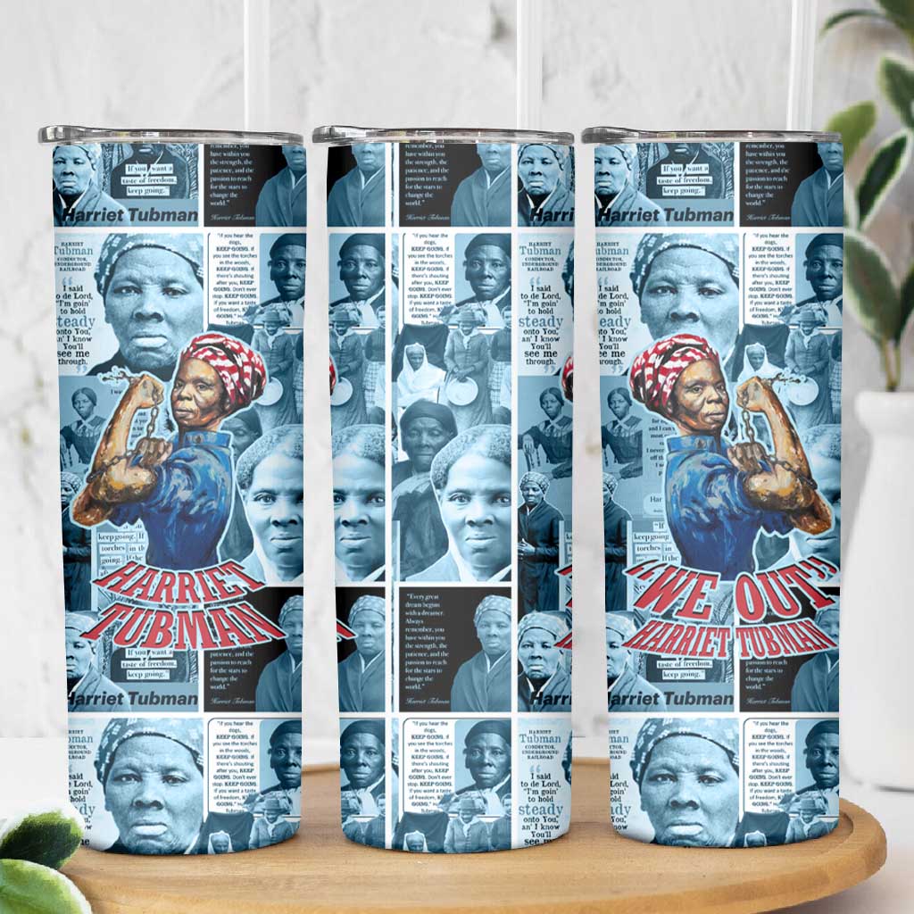 Harriet Tubman Skinny Tumbler Newspaper Collage Design We Out Quote Strong Woman Tribute Underground Railroad Legacy - Wonder Print Shop