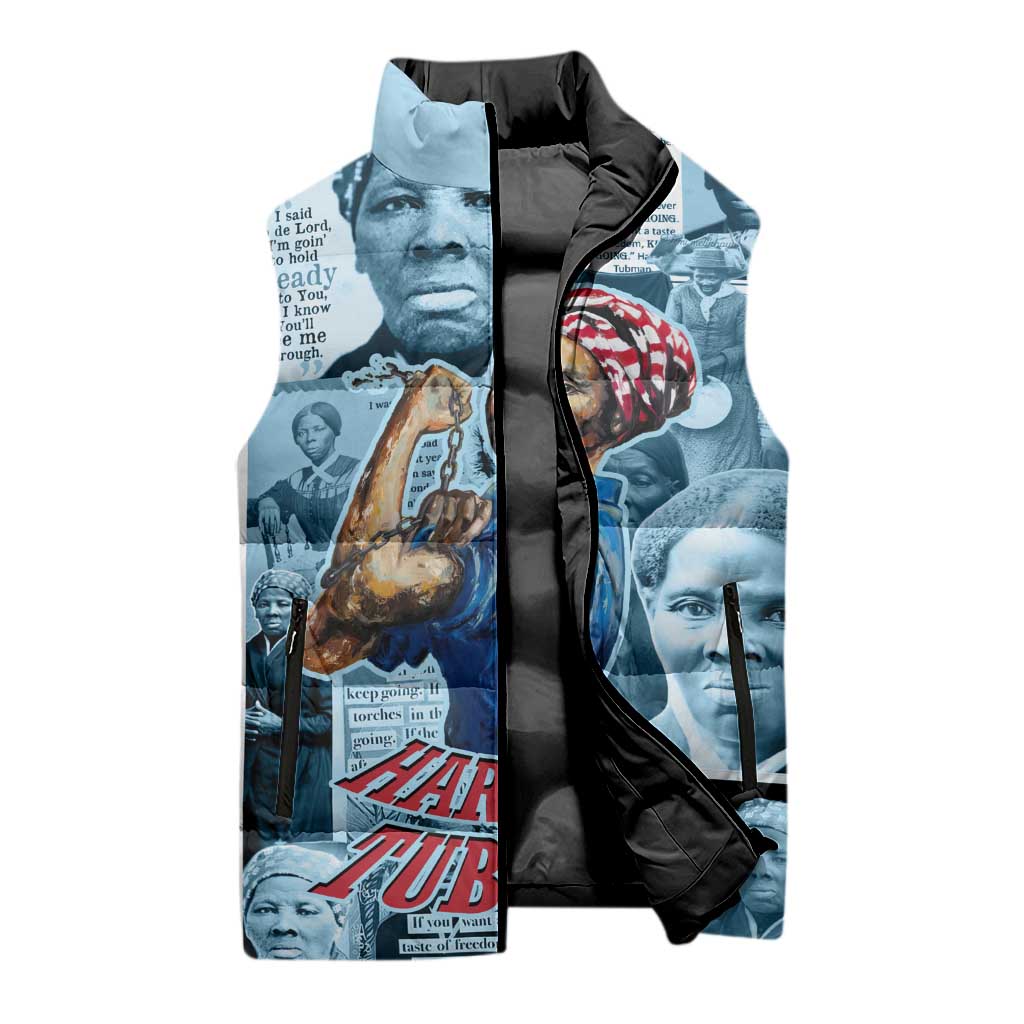 Harriet Tubman Sleeveless Puffer Jacket Newspaper Collage Design We Out Quote Strong Woman Tribute Underground Railroad Legacy - Wonder Print Shop