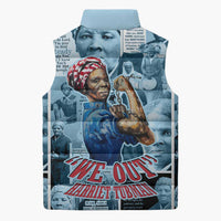 Harriet Tubman Sleeveless Puffer Jacket Newspaper Collage Design We Out Quote Strong Woman Tribute Underground Railroad Legacy - Wonder Print Shop