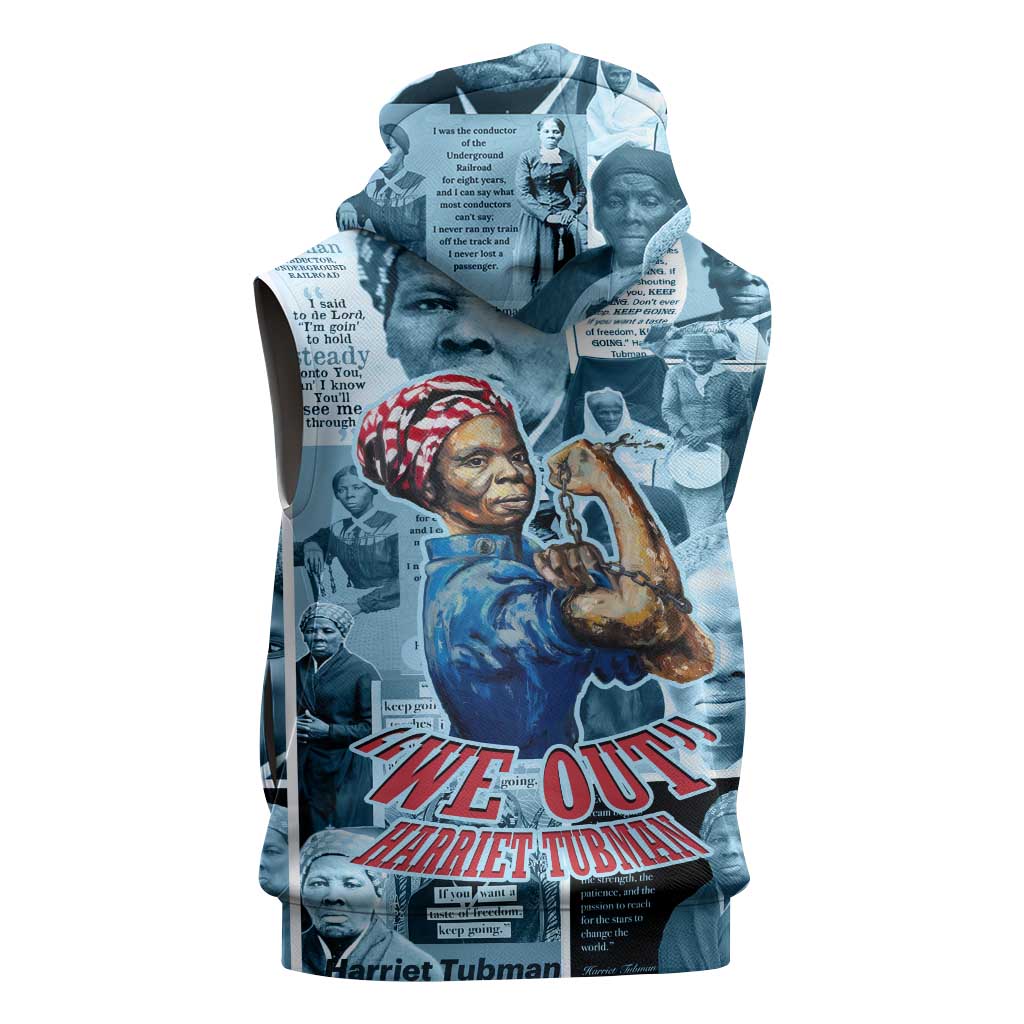 Harriet Tubman Sleeveless Zip Hoodie Newspaper Collage Design We Out Quote Strong Woman Tribute Underground Railroad Legacy - Wonder Print Shop