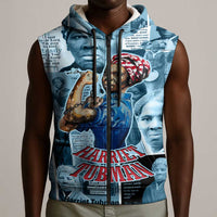 Harriet Tubman Sleeveless Zip Hoodie Newspaper Collage Design We Out Quote Strong Woman Tribute Underground Railroad Legacy - Wonder Print Shop