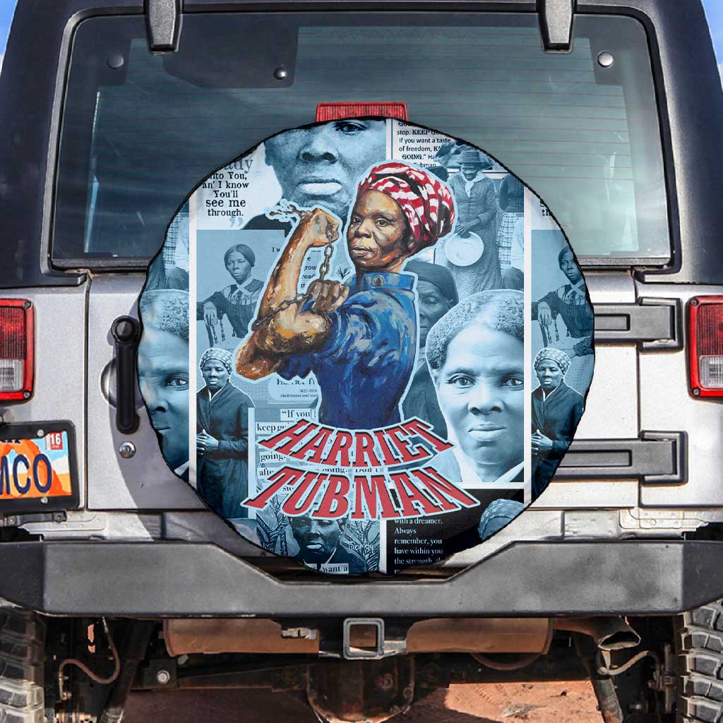 Harriet Tubman Spare Tire Cover Newspaper Collage Design We Out Quote Strong Woman Tribute Underground Railroad Legacy - Wonder Print Shop
