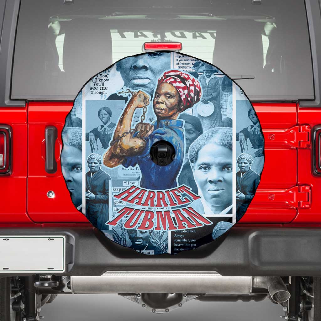 Harriet Tubman Spare Tire Cover Newspaper Collage Design We Out Quote Strong Woman Tribute Underground Railroad Legacy - Wonder Print Shop