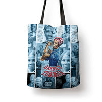 Harriet Tubman Tote Bag Newspaper Collage Design We Out Quote Strong Woman Tribute Underground Railroad Legacy - Wonder Print Shop