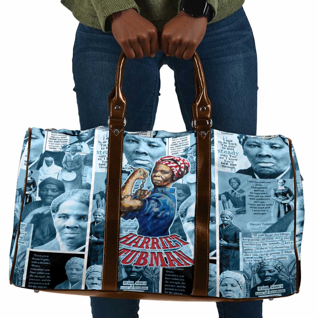 Harriet Tubman Travel Bag Newspaper Collage Design We Out Quote Strong Woman Tribute Underground Railroad Legacy - Wonder Print Shop