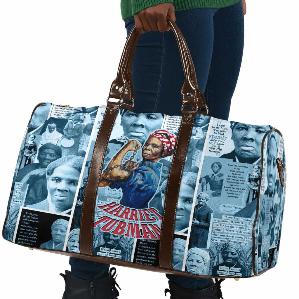 Harriet Tubman Travel Bag Newspaper Collage Design We Out Quote Strong Woman Tribute Underground Railroad Legacy - Wonder Print Shop
