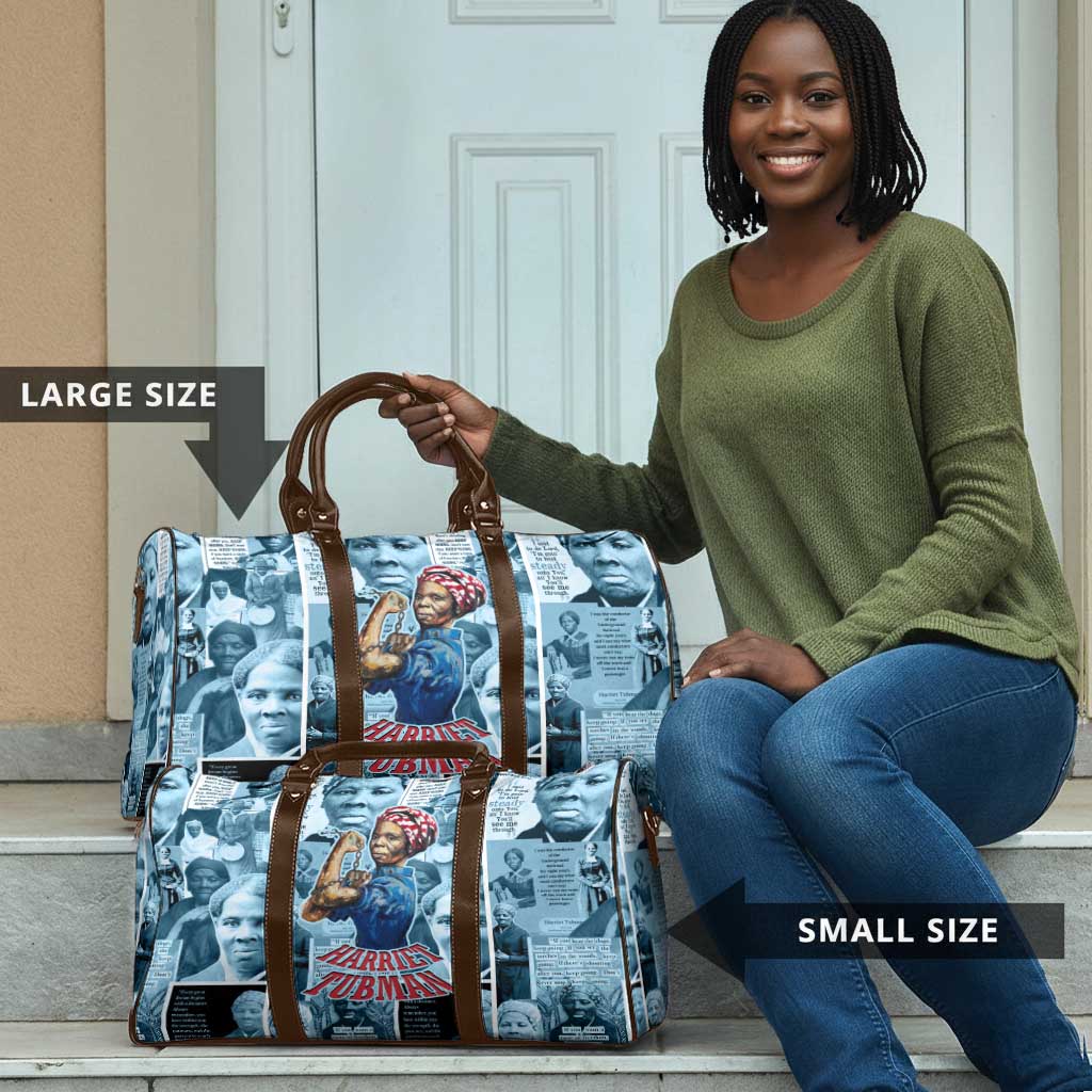 Harriet Tubman Travel Bag Newspaper Collage Design We Out Quote Strong Woman Tribute Underground Railroad Legacy - Wonder Print Shop