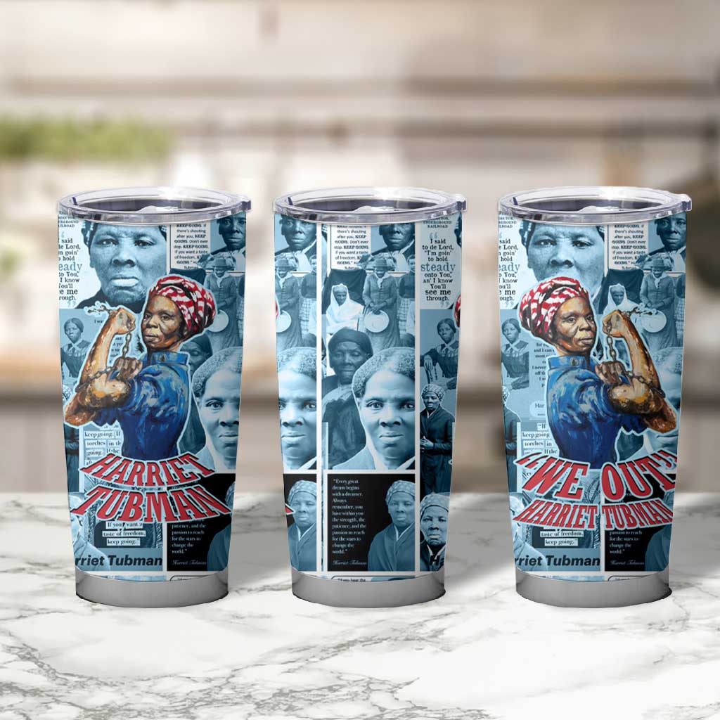 Harriet Tubman Tumbler Cup Newspaper Collage Design We Out Quote Strong Woman Tribute Underground Railroad Legacy - Wonder Print Shop