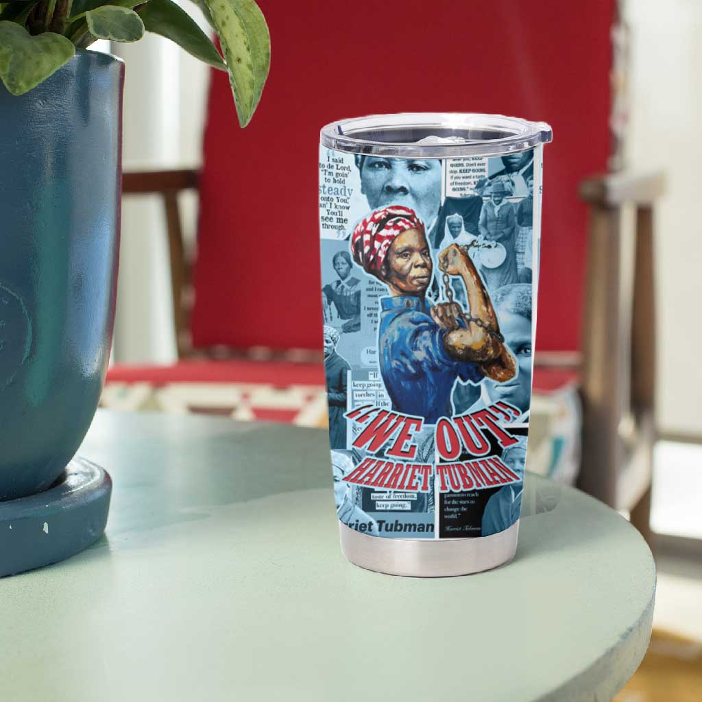 Harriet Tubman Tumbler Cup Newspaper Collage Design We Out Quote Strong Woman Tribute Underground Railroad Legacy - Wonder Print Shop