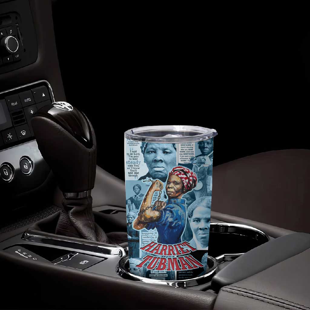 Harriet Tubman Tumbler Cup Newspaper Collage Design We Out Quote Strong Woman Tribute Underground Railroad Legacy - Wonder Print Shop