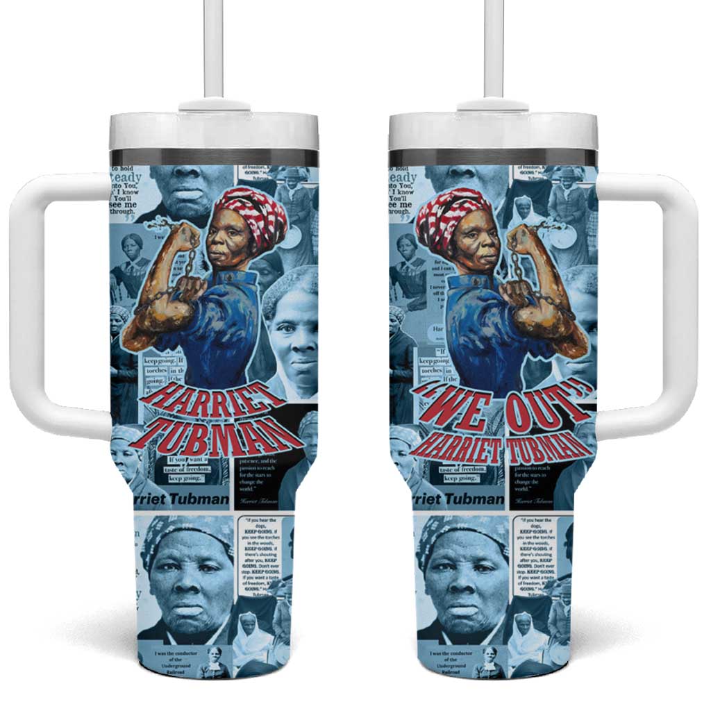 Harriet Tubman Tumbler With Handle Newspaper Collage Design We Out Quote Strong Woman Tribute Underground Railroad Legacy - Wonder Print Shop