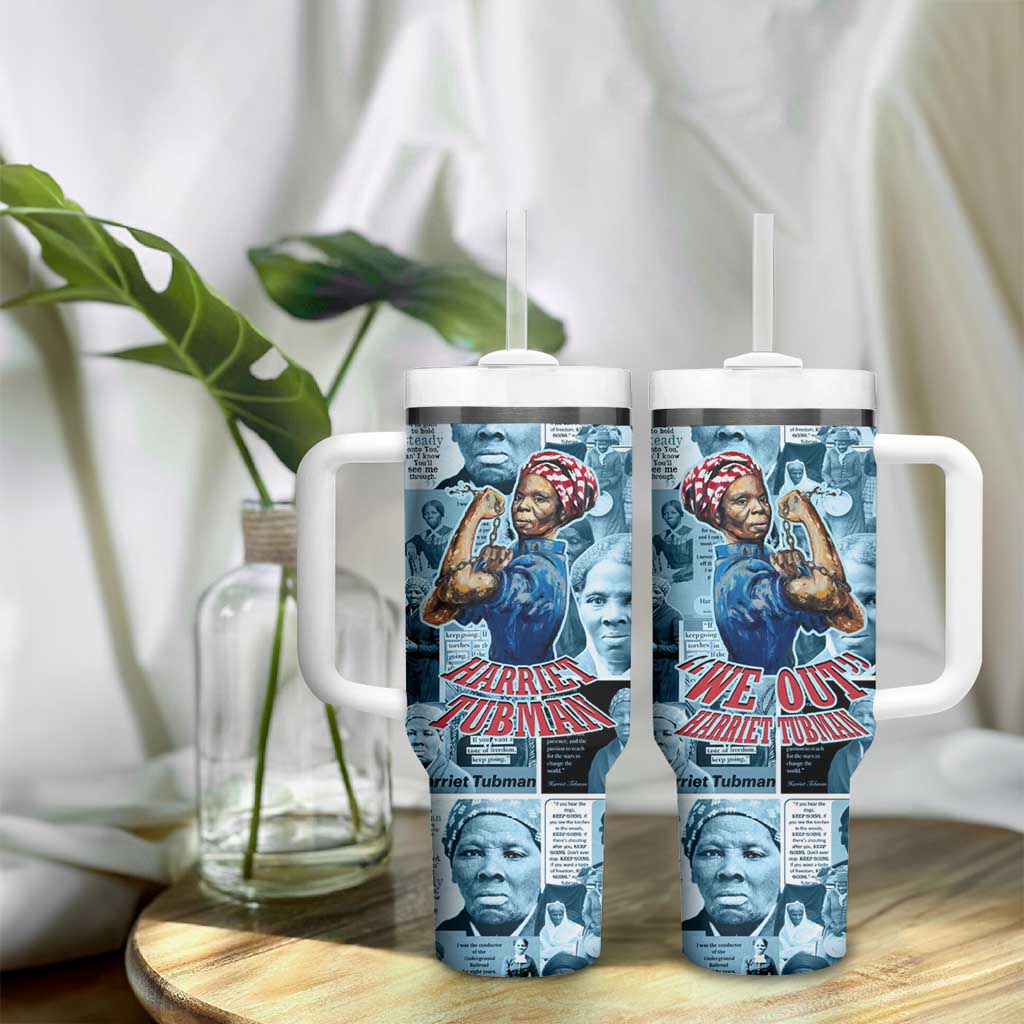 Harriet Tubman Tumbler With Handle Newspaper Collage Design We Out Quote Strong Woman Tribute Underground Railroad Legacy - Wonder Print Shop