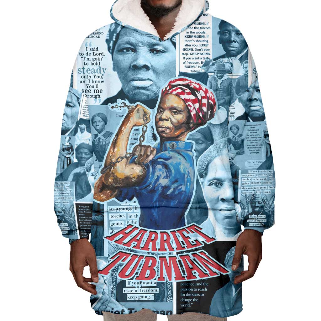 Harriet Tubman Wearable Blanket Hoodie Newspaper Collage Design We Out Quote Strong Woman Tribute Underground Railroad Legacy - Wonder Print Shop