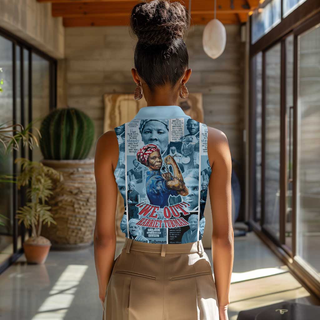 Harriet Tubman Women Sleeveless Polo Shirt Newspaper Collage Design We Out Quote Strong Woman Tribute Underground Railroad Legacy - Wonder Print Shop