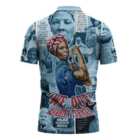 Harriet Tubman Zipper Polo Shirt Newspaper Collage Design We Out Quote Strong Woman Tribute Underground Railroad Legacy - Wonder Print Shop
