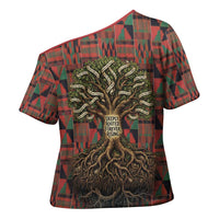 Black Heritage Tree Cross Shoulder Shirt African Root Black History Kente Pattern