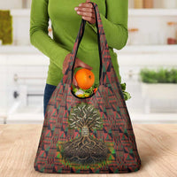 Black Heritage Tree Grocery Bag African Root Black History Kente Pattern