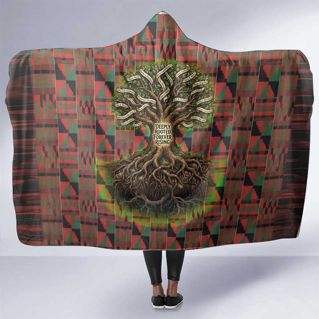 Black Heritage Tree Hooded Blanket African Root Black History Kente Pattern