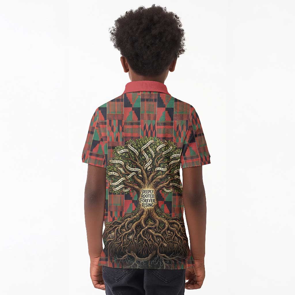 Black Heritage Tree Kid Polo Shirt African Root Black History Kente Pattern