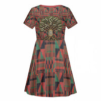 Black Heritage Tree Kid Short Sleeve Dress African Root Black History Kente Pattern