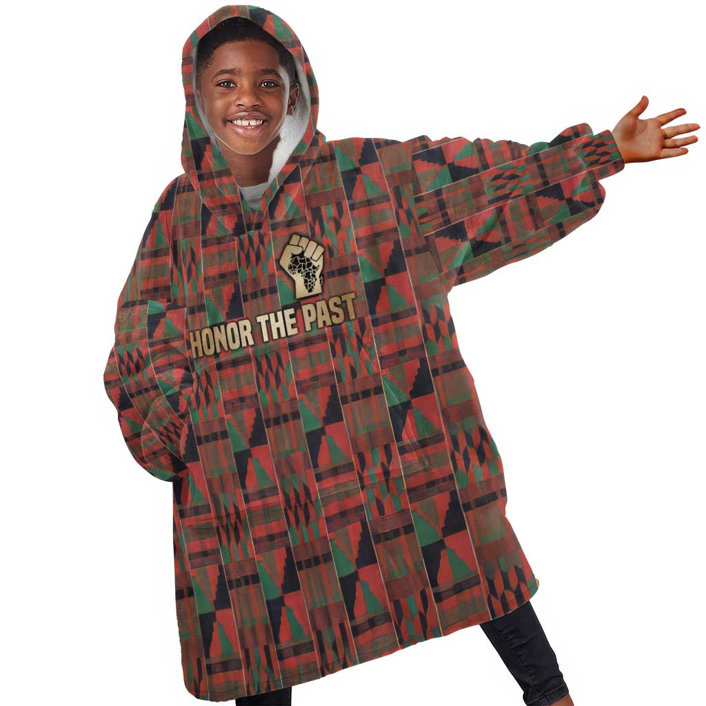 Black Heritage Tree Kid Wearable Blanket Hoodie African Root Black History Kente Pattern