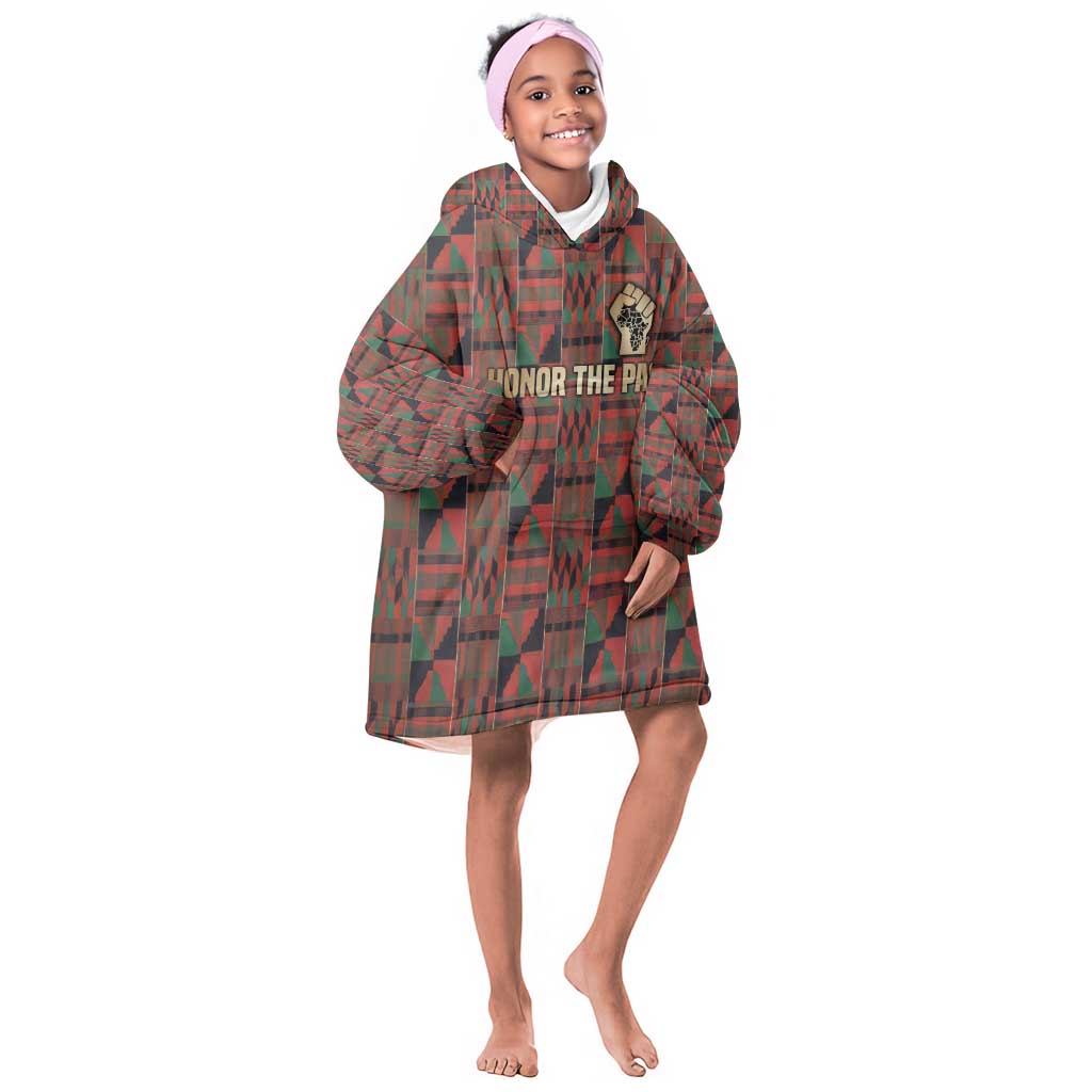 Black Heritage Tree Kid Wearable Blanket Hoodie African Root Black History Kente Pattern