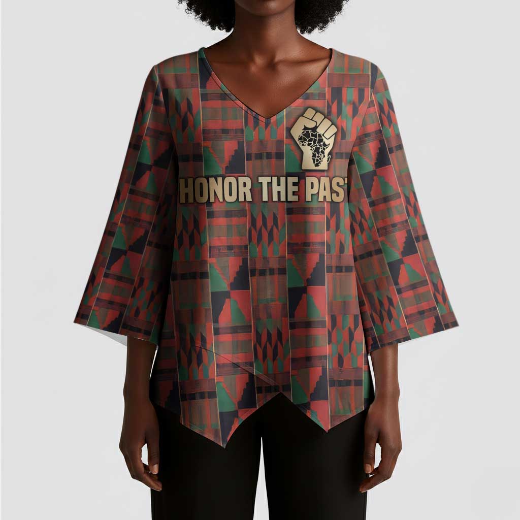 Black Heritage Tree Kimono Sleeve Blouse African Root Black History Kente Pattern