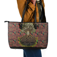 Black Heritage Tree Leather Tote Bag African Root Black History Kente Pattern