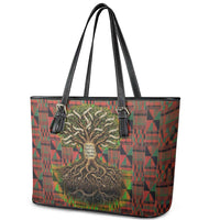 Black Heritage Tree Leather Tote Bag African Root Black History Kente Pattern