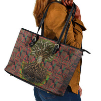 Black Heritage Tree Leather Tote Bag African Root Black History Kente Pattern