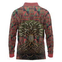 Black Heritage Tree Long Sleeve Polo Shirt African Root Black History Kente Pattern