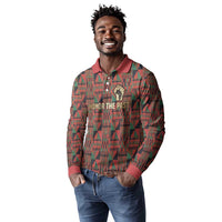 Black Heritage Tree Long Sleeve Polo Shirt African Root Black History Kente Pattern
