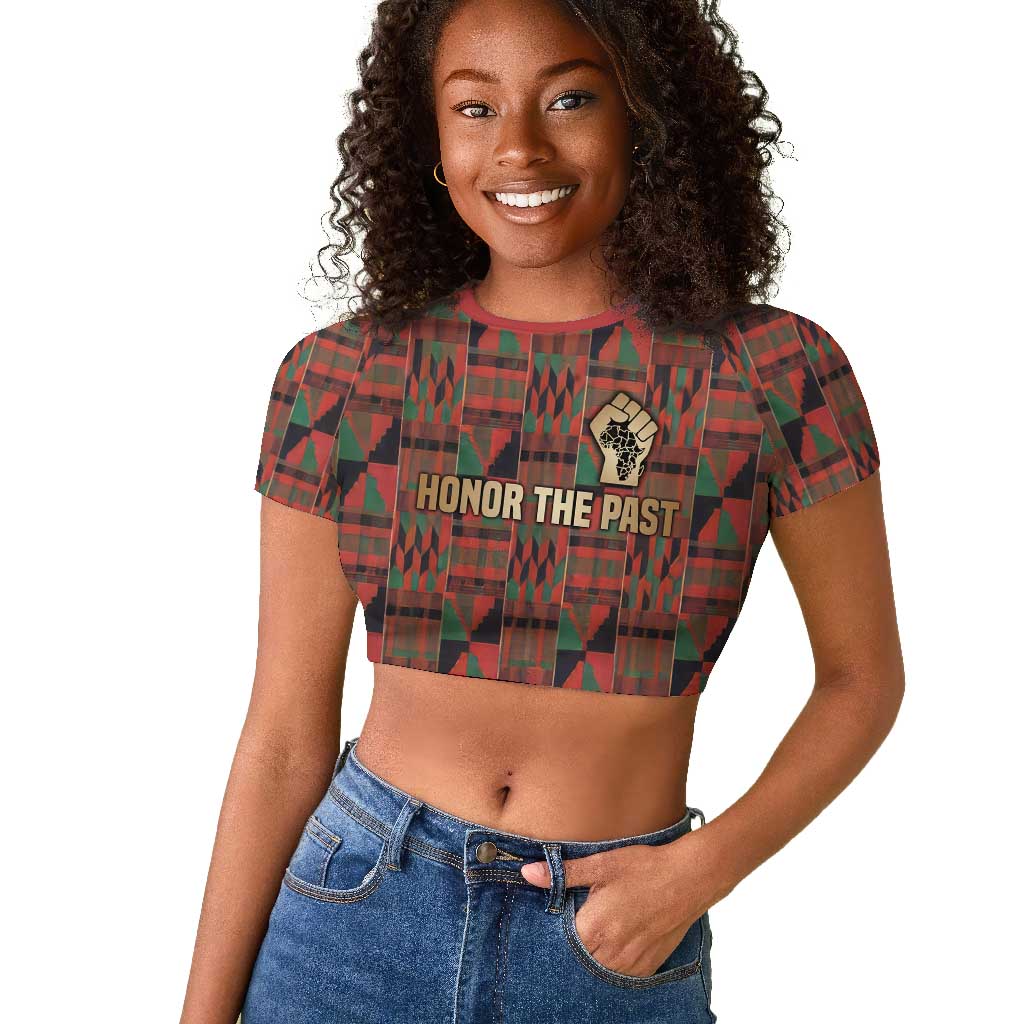 Black Heritage Tree Raglan Cropped T shirt African Root Black History Kente Pattern