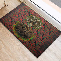 Black Heritage Tree Rubber Doormat African Root Black History Kente Pattern