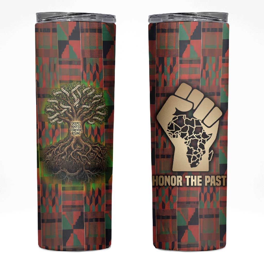 Black Heritage Tree Skinny Tumbler African Root Black History Kente Pattern