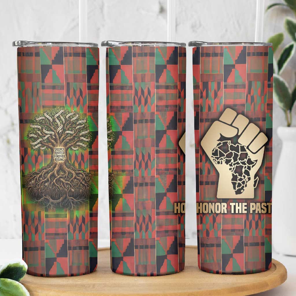 Black Heritage Tree Skinny Tumbler African Root Black History Kente Pattern