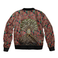 Black Heritage Tree Sleeve Zip Bomber Jacket African Root Black History Kente Pattern