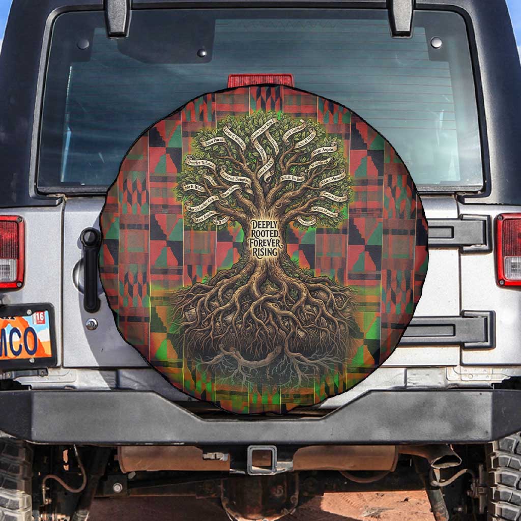 Black Heritage Tree Spare Tire Cover African Root Black History Kente Pattern
