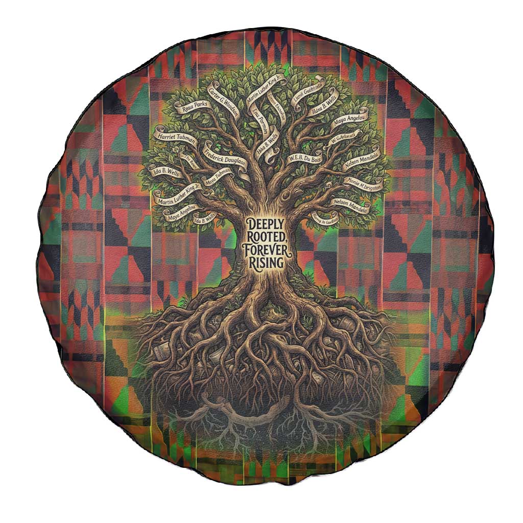 Black Heritage Tree Spare Tire Cover African Root Black History Kente Pattern