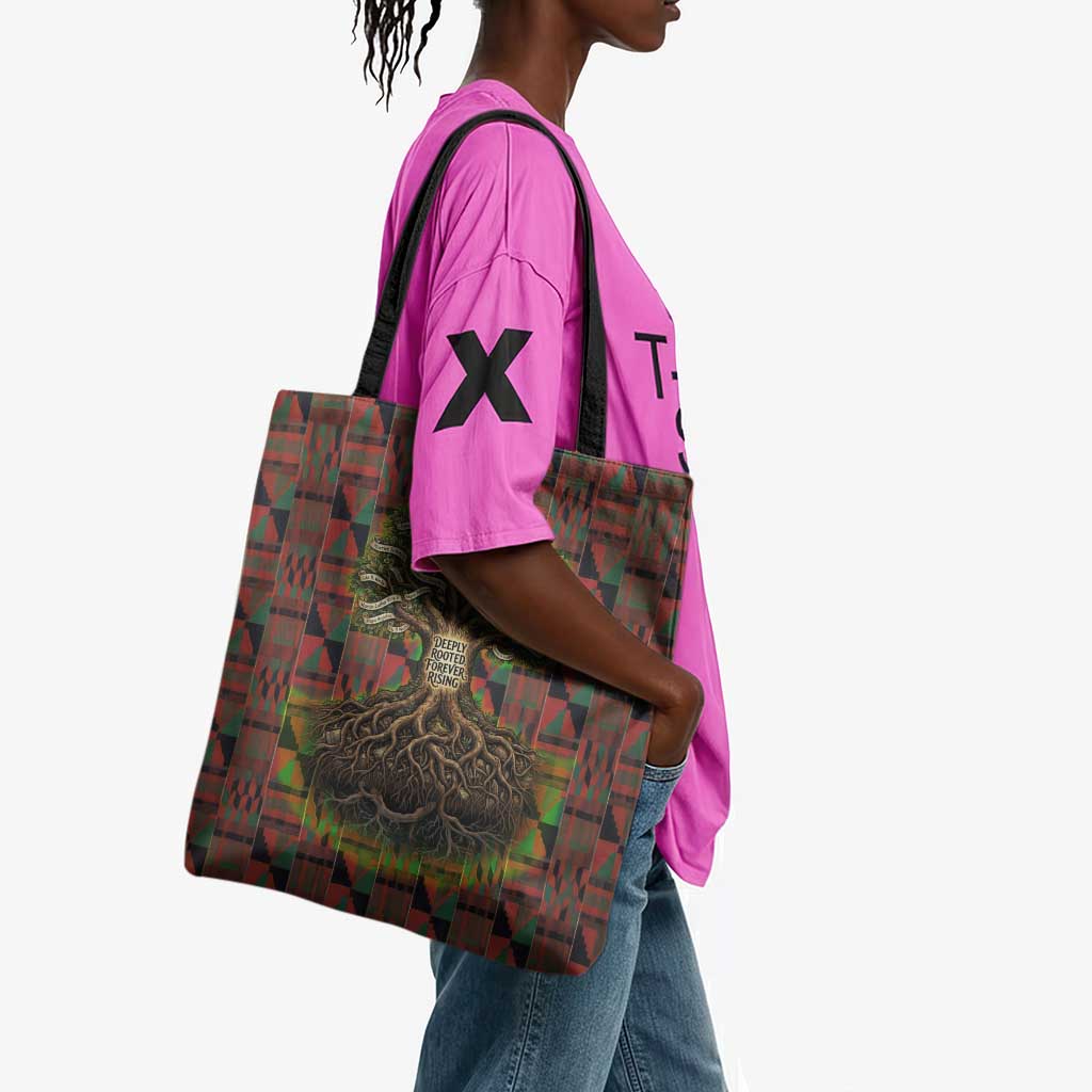 Black Heritage Tree Tote Bag African Root Black History Kente Pattern