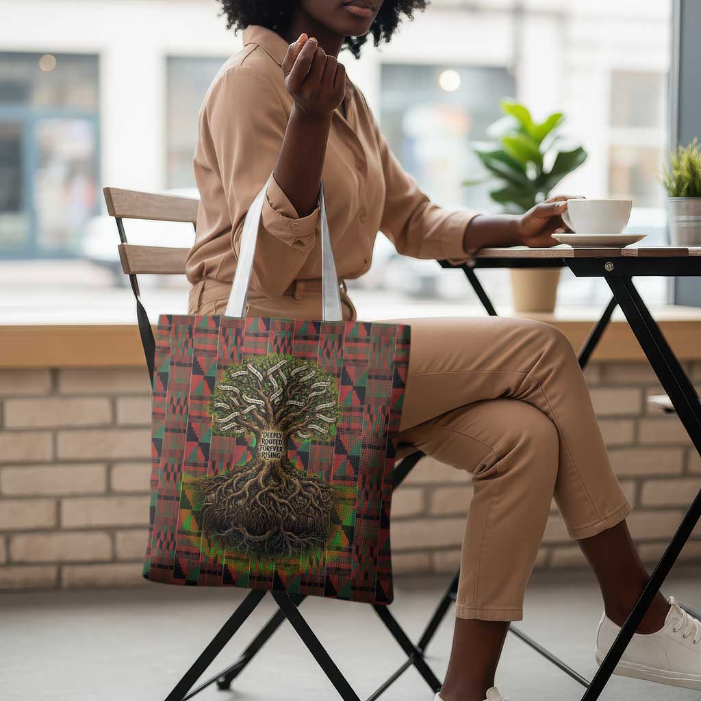 Black Heritage Tree Tote Bag African Root Black History Kente Pattern