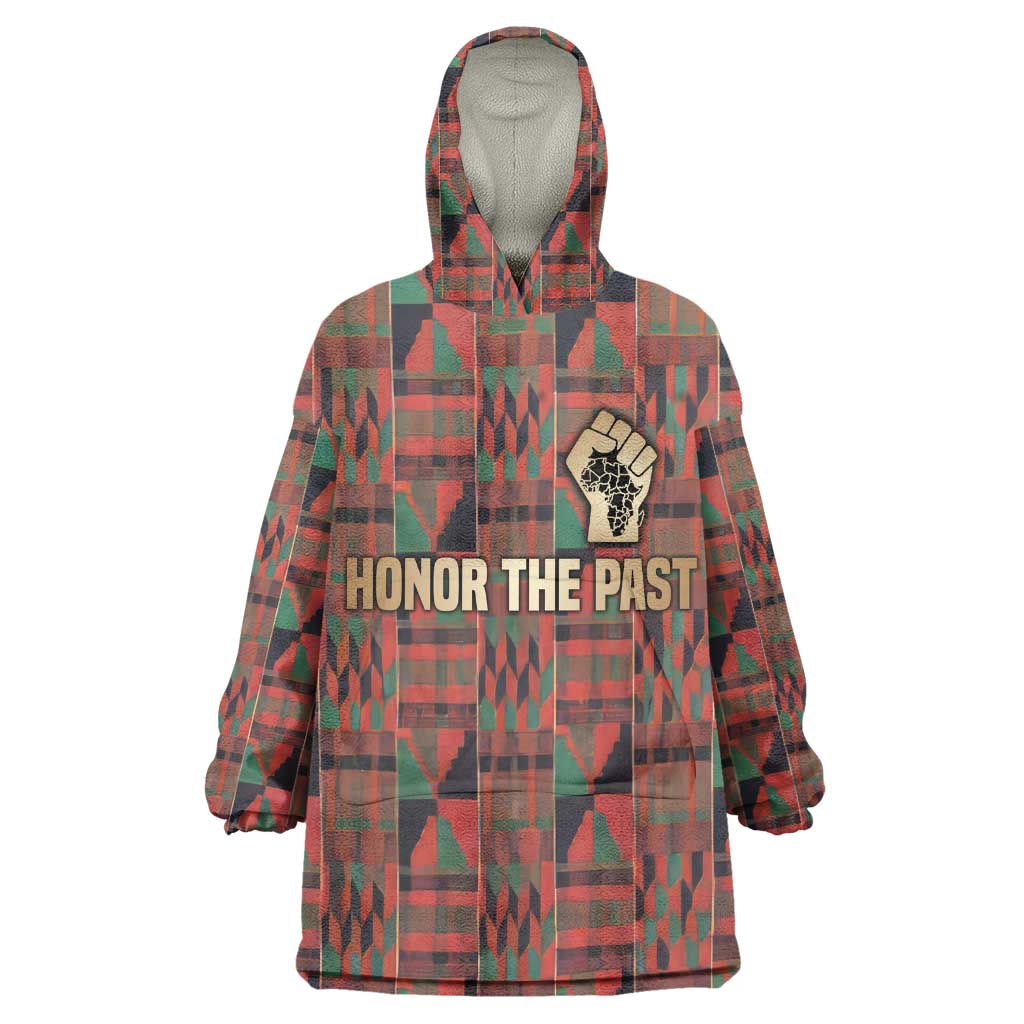 Black Heritage Tree Wearable Blanket Hoodie African Root Black History Kente Pattern