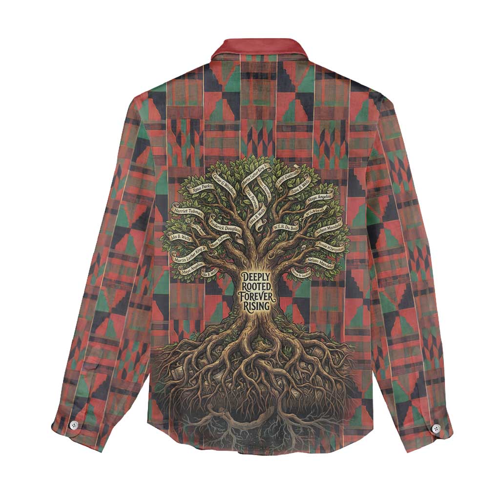 Black Heritage Tree Women Casual Shirt African Root Black History Kente Pattern