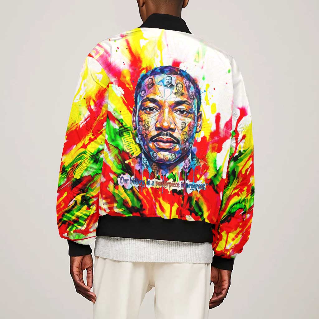 MLK Black Excellence Bomber Jacket Martin Luther King Jr Colorful Abstract Watercolor