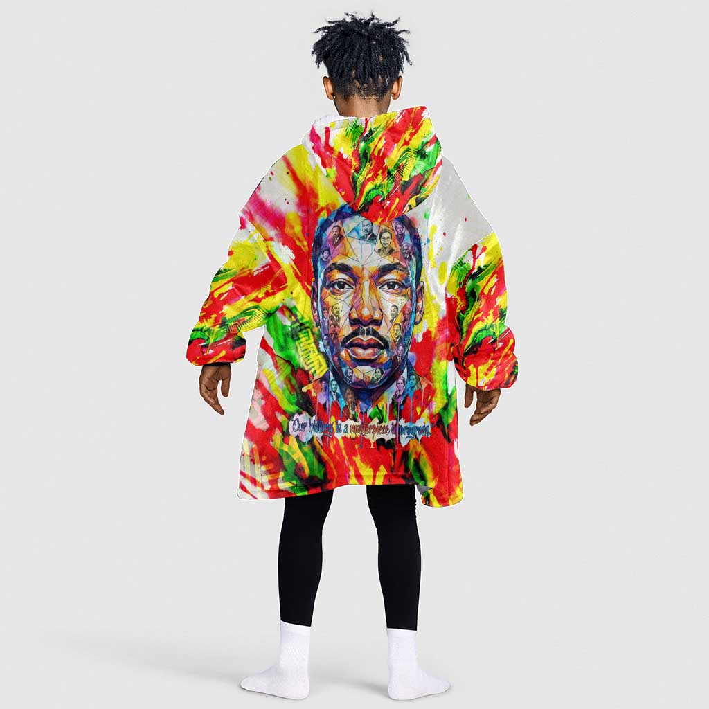 MLK Black Excellence Kid Wearable Blanket Hoodie Martin Luther King Jr Colorful Abstract Watercolor